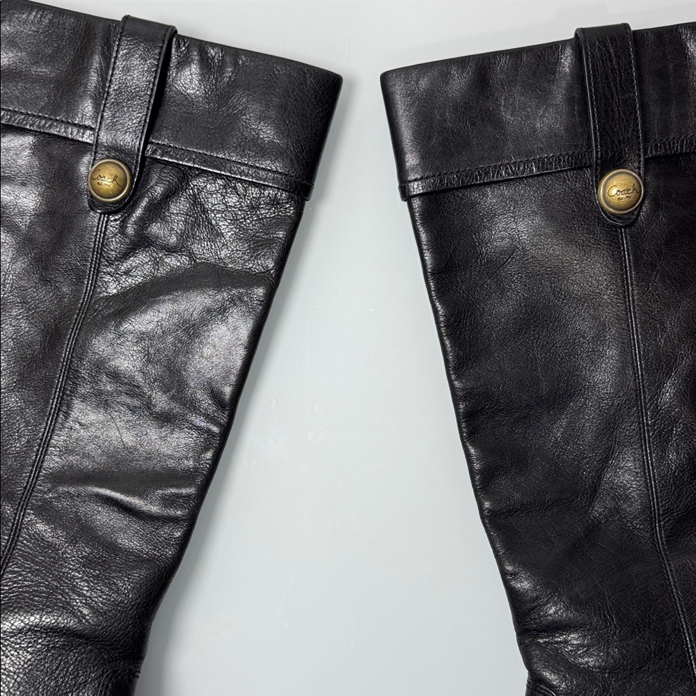 Coach Fayth black leather knee-high heeled boots 9 - Picture 7 of 14